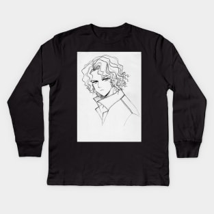 Drawing of a handsome curly hair boy 2009 Kids Long Sleeve T-Shirt